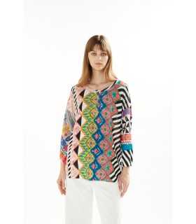  Serafino oversize con maniche 3/4 e stampa Patchwork double use