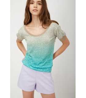  Short sleeved knit sweater with double use Glitter print