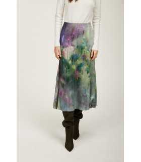 Pleated long skirt with Rugiada Print double use