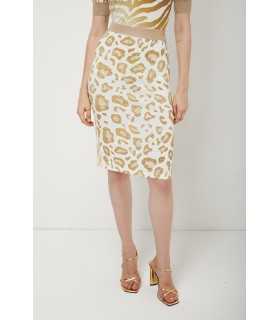 knitted pencil skirt with double use animalier print