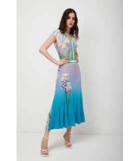 Long knitted pleated dress with Tuscany print