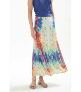 Pleated long skirt with Cool print double use