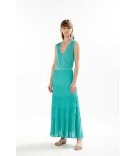 Pleated lurex blend long dress double use