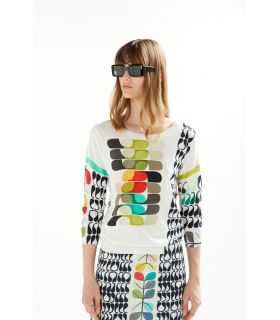 Boat neck sweater with 3/4 sleeves and Pop print double use