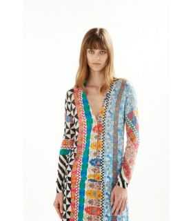 Pointelle V neck jacket with long sleeves and Patchwork print