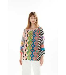 Serafino oversize con maniche 3/4 e stampa Patchwork double use