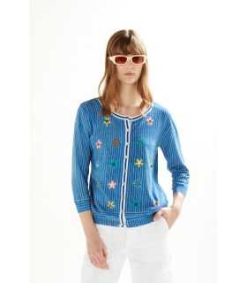 Jacket with 3/4 sleeves Jeans print and applications