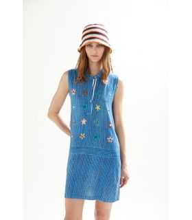 Polo dress with Jeans print and applications