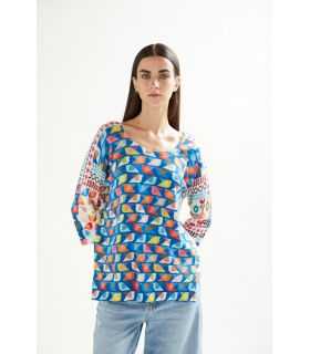 Oversize V neck sweater with 3/4 sleeves Fun print double use