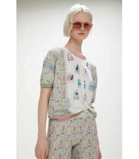  Knitwear t-shirt with dogs & flowers print